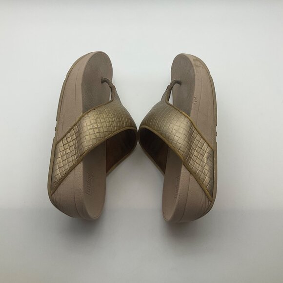 Fitflop Sz 6 Lulu Sleek Flip-Flop Thong Sandals Gold Metallic Wedge Comfort - Picture 12 of 15